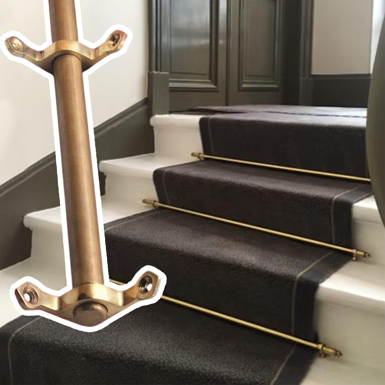 asdchZen Stair Carpet Rod,Custom Brass Stair Runner Rods For Indoor Carpets -Ideal For Apartments, Theaters, And Concert Halls-Durable Rug Fixing Tools For Staircases,3 Pack-52in/132cm