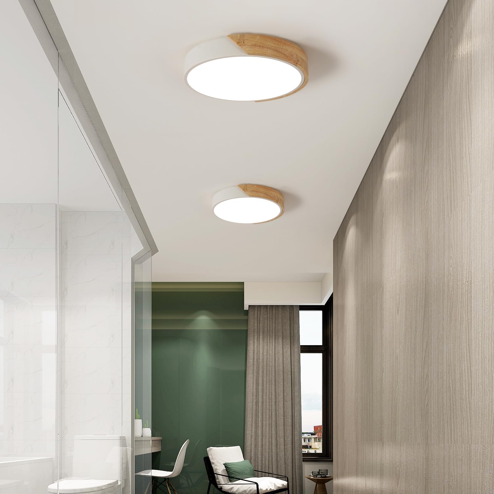 Riserva Led-plafondlamp, hout, rond, wit, 30 W, 3400 lumen Riserva Led-plafondlamp, hout, rond, wit, 30 W, 3400 lumen