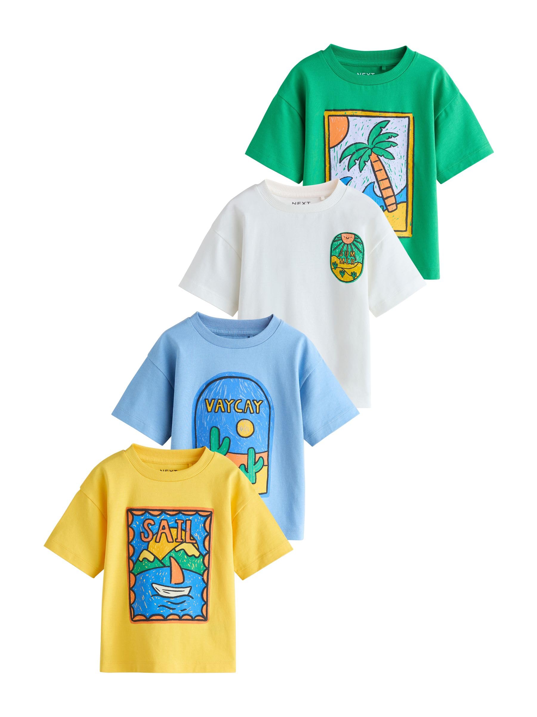 NEXT Niños Pack de 4 Camisetas de Manga Corta con Estampado gráfico
