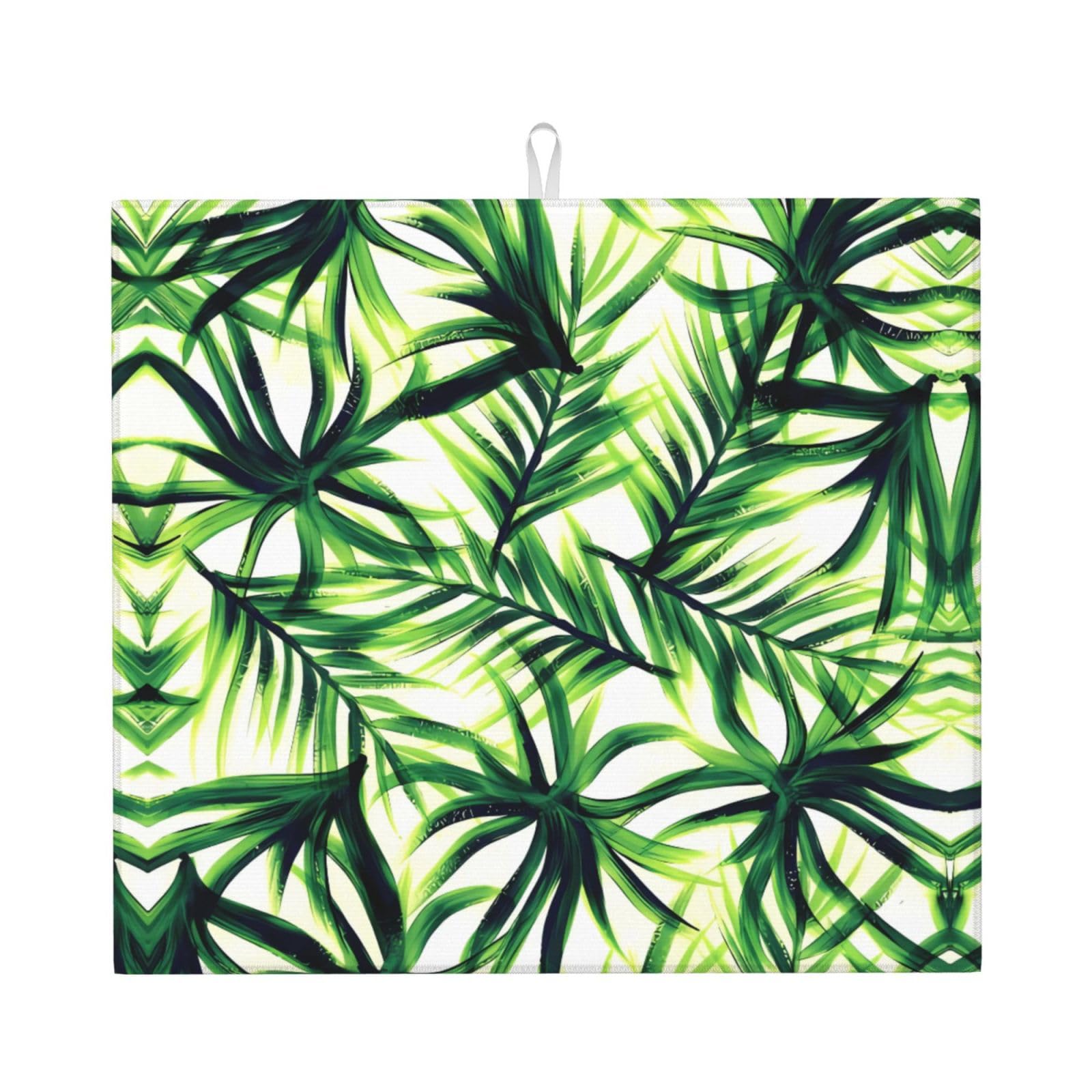 YYHHAOFA Palm Tree Green Leaves Prints Kitchen Drying Mat – Absorbent Dish Throw for Countertops, Non-Slip Quick-Dry Layer with Stylish Prints