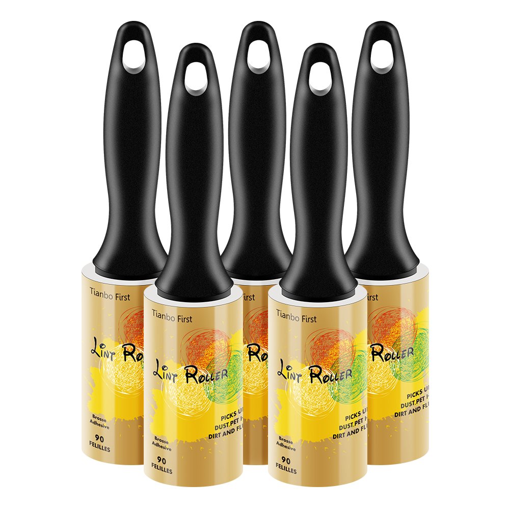 TIANBO First Professional Lint Roller with Giant Adhesive, Extra Sticky Pet Hair Lint Remover, 90 Sheets, Pack of 5