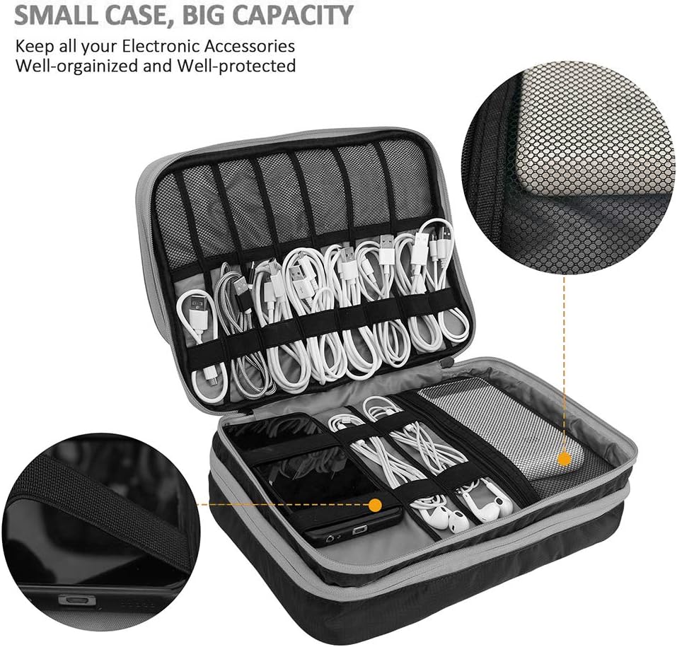 Acoki Three Layer Electronic Accessories Organizer, New Storage Handbag with Front Pocket Travel Cable Organizer Bag Waterproof Carry Pouch for iPad,Hard Drives, Power, Black : Everything Else