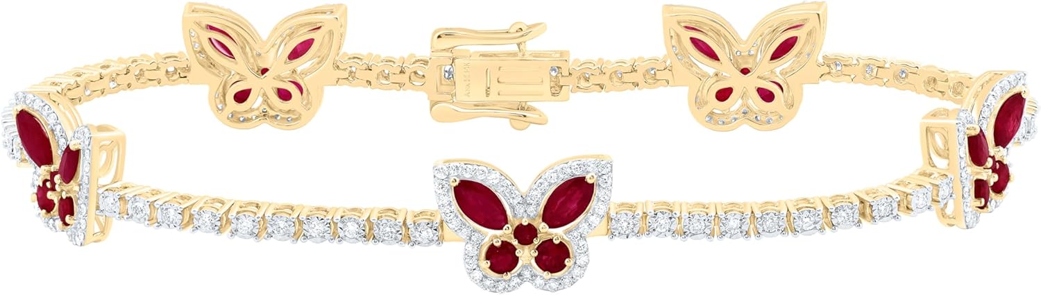 Jewels By Lux 14K Yellow Or White Gold 1Cttw Natural Diamond Ana M Marquise, 7/8Ct Round, Natural Gem Butterfly Bracelet (7 Inch)