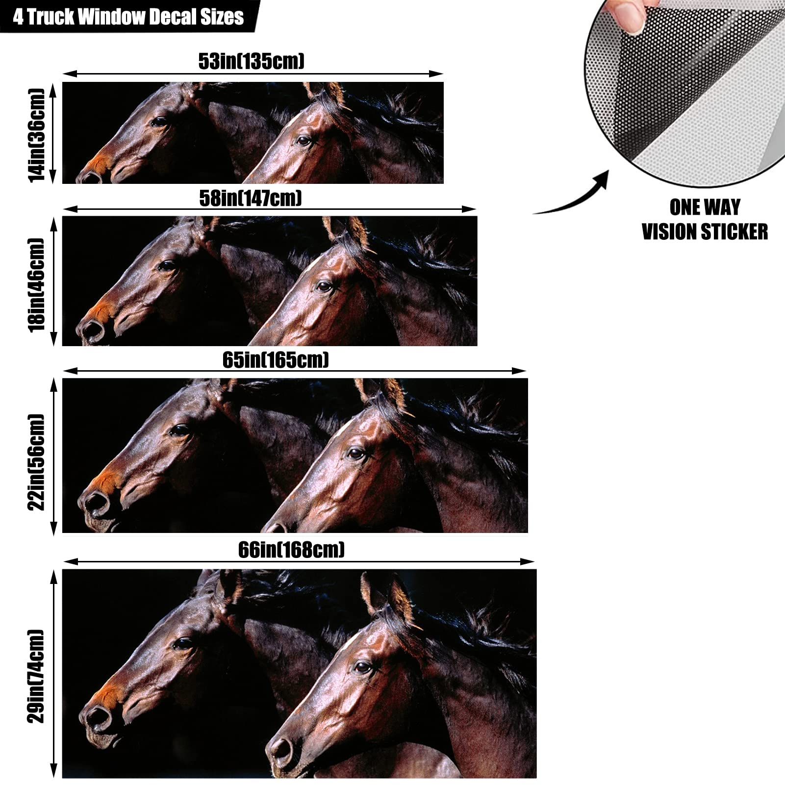 Adesivo per finestrino posteriore per camion, auto, con motivo a forma di cavallo e finestra posteriore in vinile perforato, per camion, SUV, furgoni, pickup, A, 147,3 x 45,7 cm