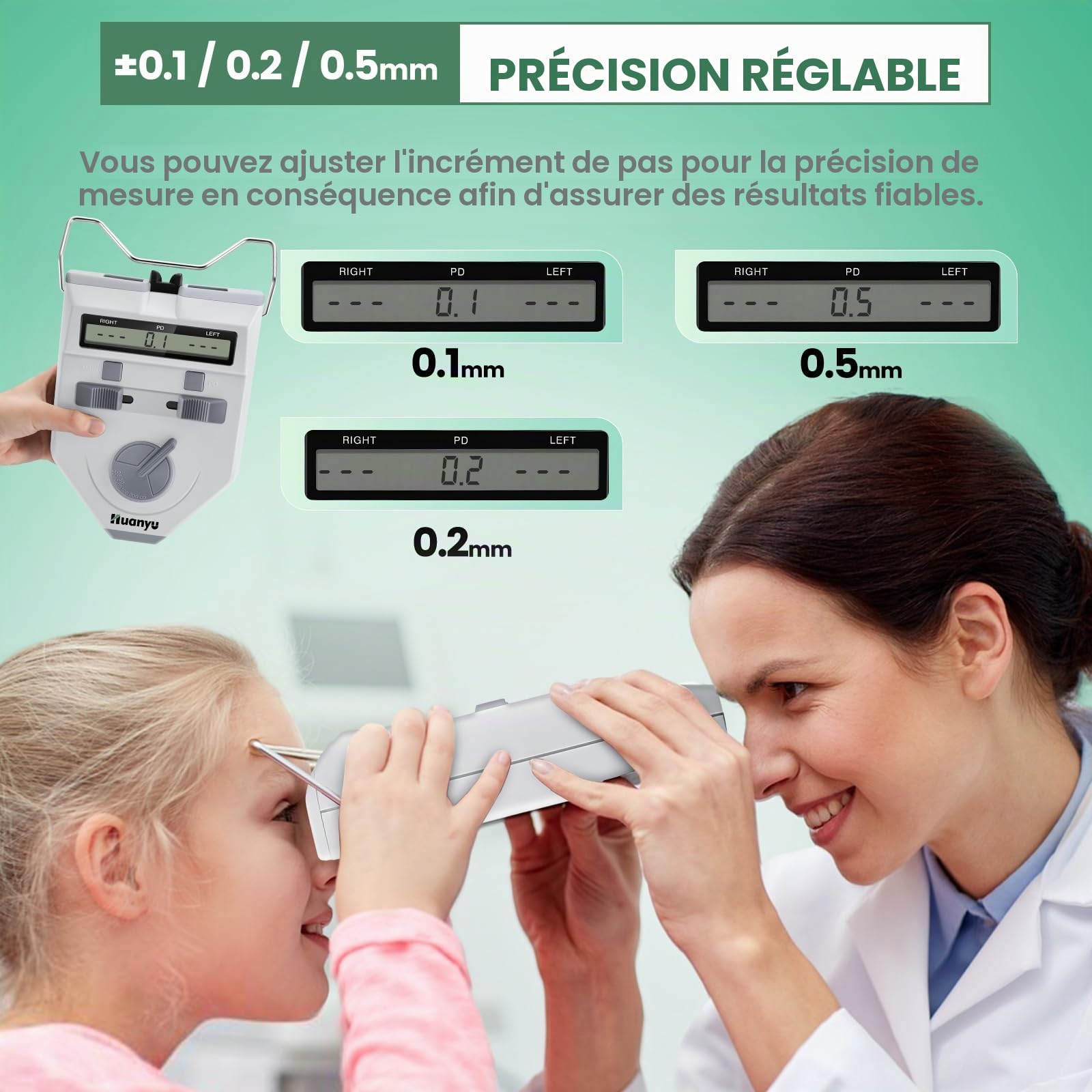 Huanyu Pupillomètre Numérique Optique PD Meter 45-82mm Mesureur de Distance Pupillaire avec Bouton Mesure des Pupilles Affichage LCD Précision 0.1-0.5mm Optométrie pour École Hôpital(LY-9AT)