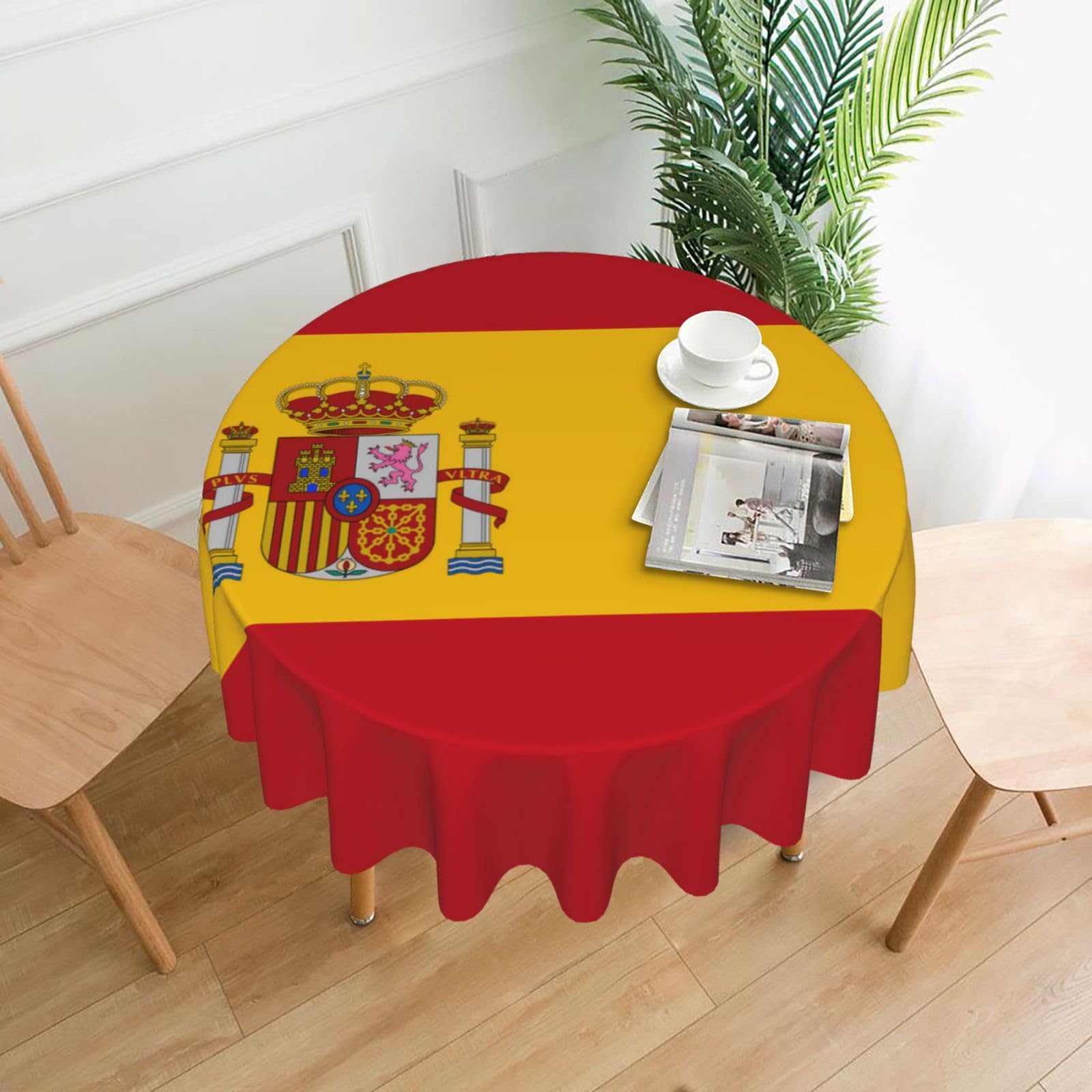 WHJSHOP Spanish flag Prints Round Table Throw 60 Inch – Waterproof Table Cover for Dining, Coffee Tables, Parties & More - Soft, Wrinkle-Resistant Table Layer