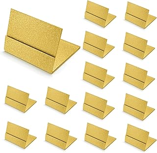 Gold Metal Table Number Holders 15-Pack - Place Card Stands Stackable L-Shaped Card Holders for Weddings, Parties & Photo Displays（15pcs） 1.4"x1.2"x1"