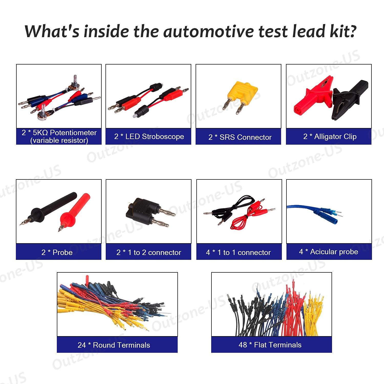 Outzone Automotive Test Lead Kit 92 Pieces Electrical Testers Auto Diagnostic Tools Wire Connectors Adapter Cables Set