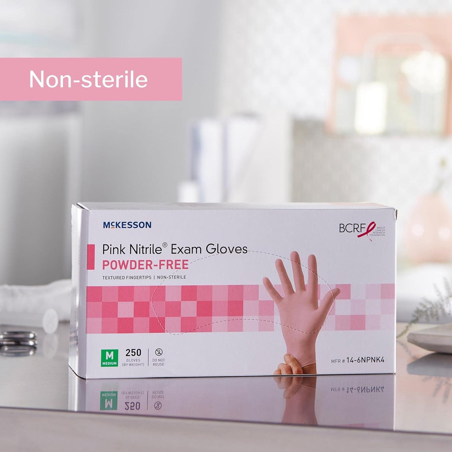McKesson Pink Nitrile Exam Gloves - Powder-Free, Latex-Free, Ambidextrous, Textured Fingertips, Non-Sterile - Size Medium, 250 Count, 10 Boxes, 2500 Total