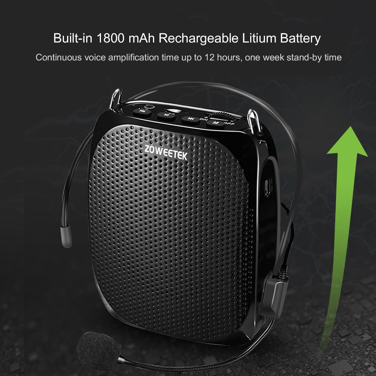 ZOWEETEK Mini amplificatore vocale ricaricabile portatile con microfono cablato e cintura, supporta audio in formato MP3 per insegnanti, canto, allenatori, formazione, presentazione, guida turistica