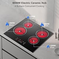 KICHPOWER 4 égőfejű beépíthető üvegkerámia főzőlap 60cm, 6000W, érintésvezérlés, 9 fokozat - Glaskeramikkochfeld 4 Zonen 2