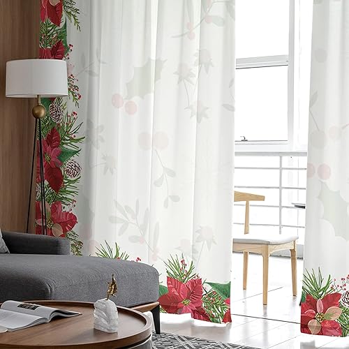 Miniatura 4 de Cortinas traslúcidas con silueta de pino floral de flor de pascua, 72 pulgadas de largo, juego de 2 paneles de cortinas semitransparentes con