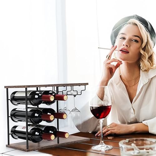 Miniatura 2 de MOOACE Estante de vino para encimera, capacidad para 12 botellas de vino y 6 botellas, estante de vino independiente para el hogar, cocina, mesa de