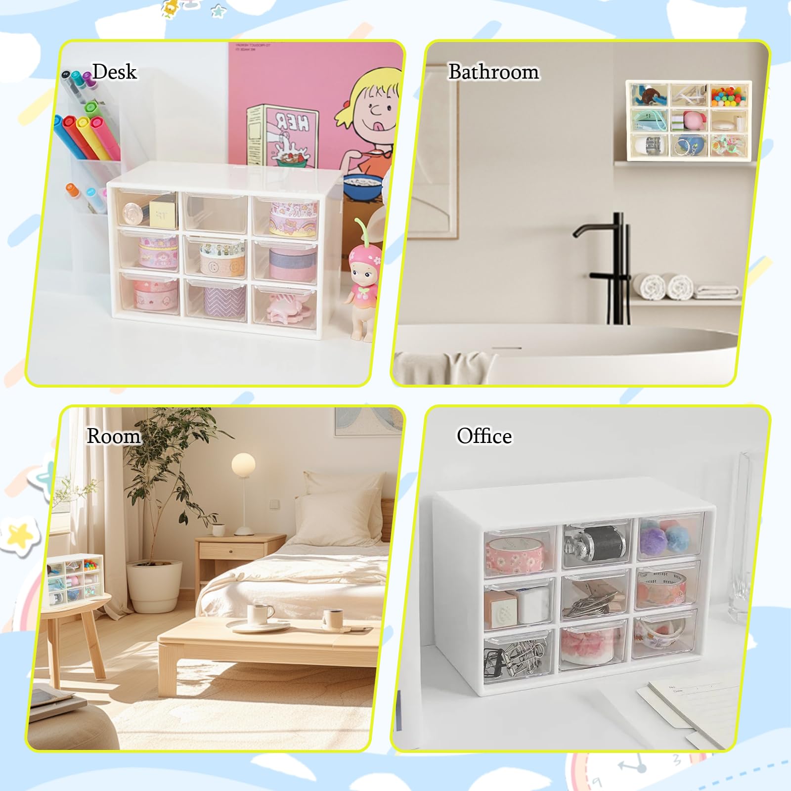 Organisateur Bureau 6 Tiroirs Plastique Blanc - Mini Boîte Rangement Maquillage Bijoux Fournitures - Tiroirs Transparents Empilables