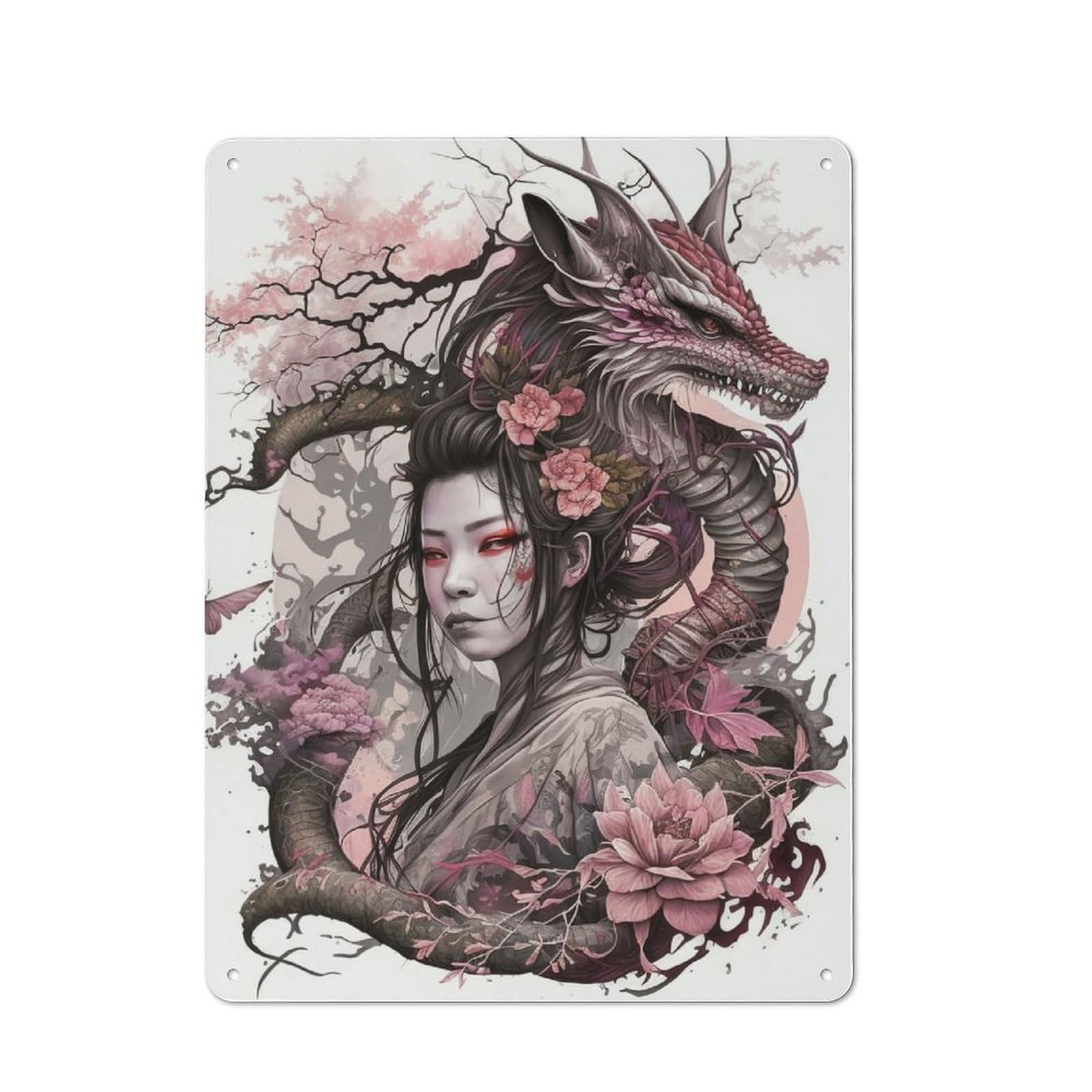 Junmoney Geisha Dragon Vintage Tin Sign 40X30cm With For Guest Room Or Hallway, Suited To Wall Displays In Guest Rooms And Hallways
