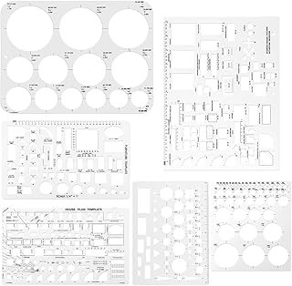 6pcs Circle Template for Drafting, 6 Sizes Plastic Flexible Geometric Shape Stencils Circle Square Measuring Ruler for Office School Building Formwork Drawing Painting Tools Architecture Supplies