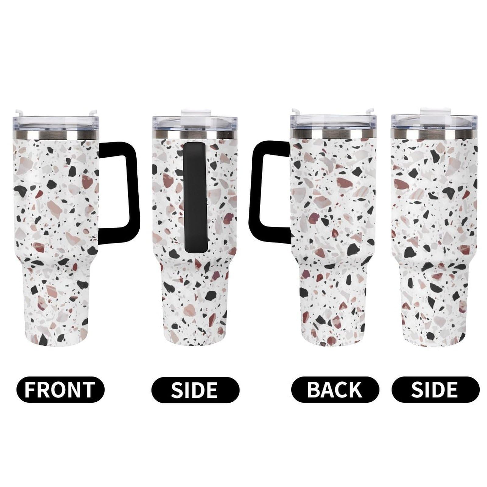 Rote Terrazzo-Becher mit Strohhalm und Griff, doppelwandige Vakuumisolierung, Wasserflaschen für Eiskaffee, Tee, heiße und kalte Getränke