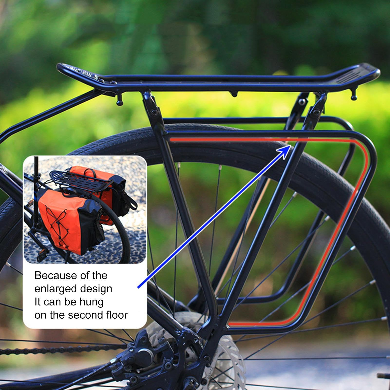Cycling Back Rack, Quick Release Aluminum Alloy, Bike Cargo Rack, 44x14x38cm, Luggage Storage Stand Accessory for Road, Beach, Garage, and Adult Biking Use Adaptable Design