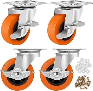 BOSGEOT 3 Inch Heavy Duty Caster Wheels Set of 4 with Brake - Locking Swivel PU Casters for Furniture, Carts, Workbenches (400 lbs Total Capacity)
