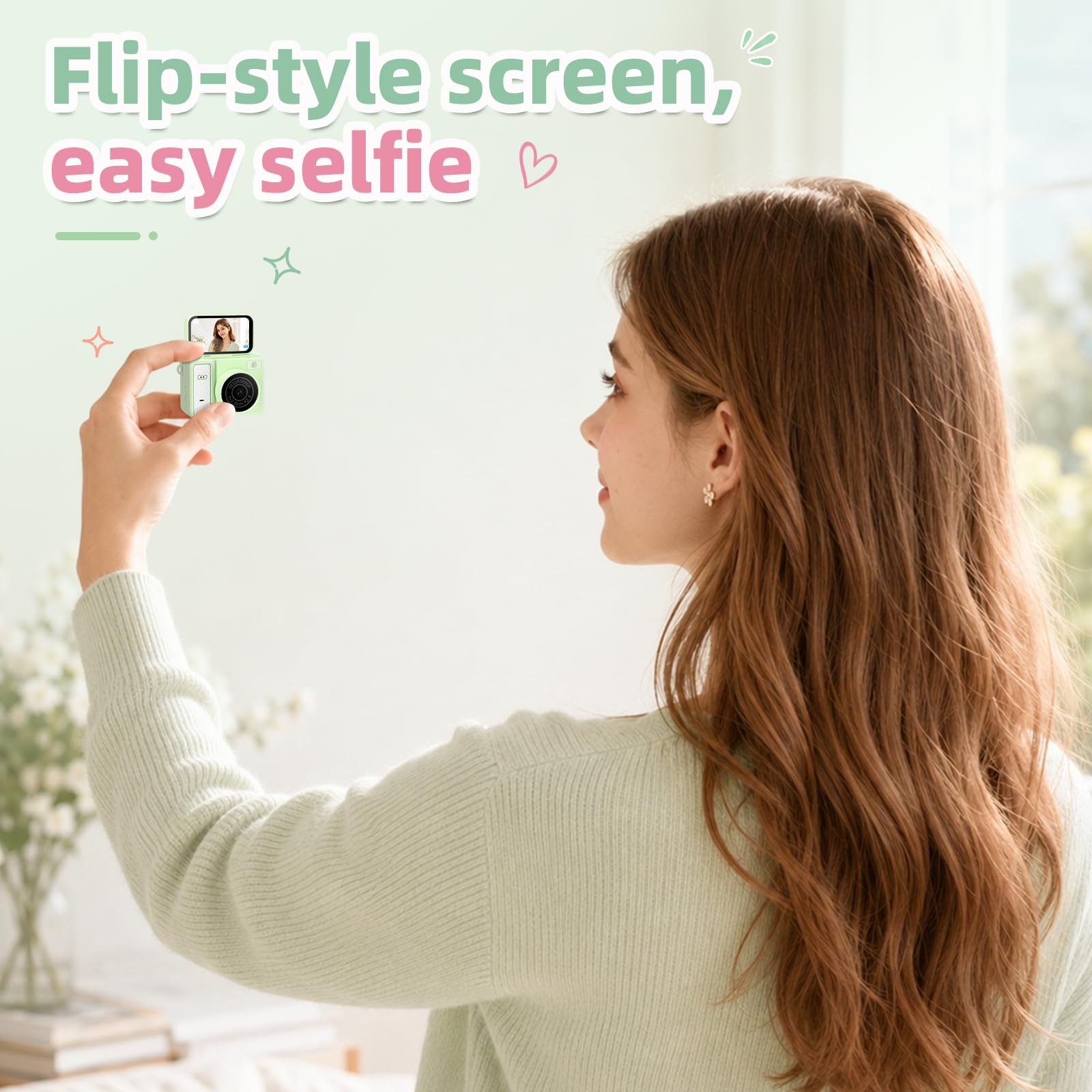 Mini fotocamera con portachiavi, fotocamera digitale portatile 1080P con LCD flip da 1,47", fotocamera retrò da collezione per viaggi, feste, compleanni (verde)