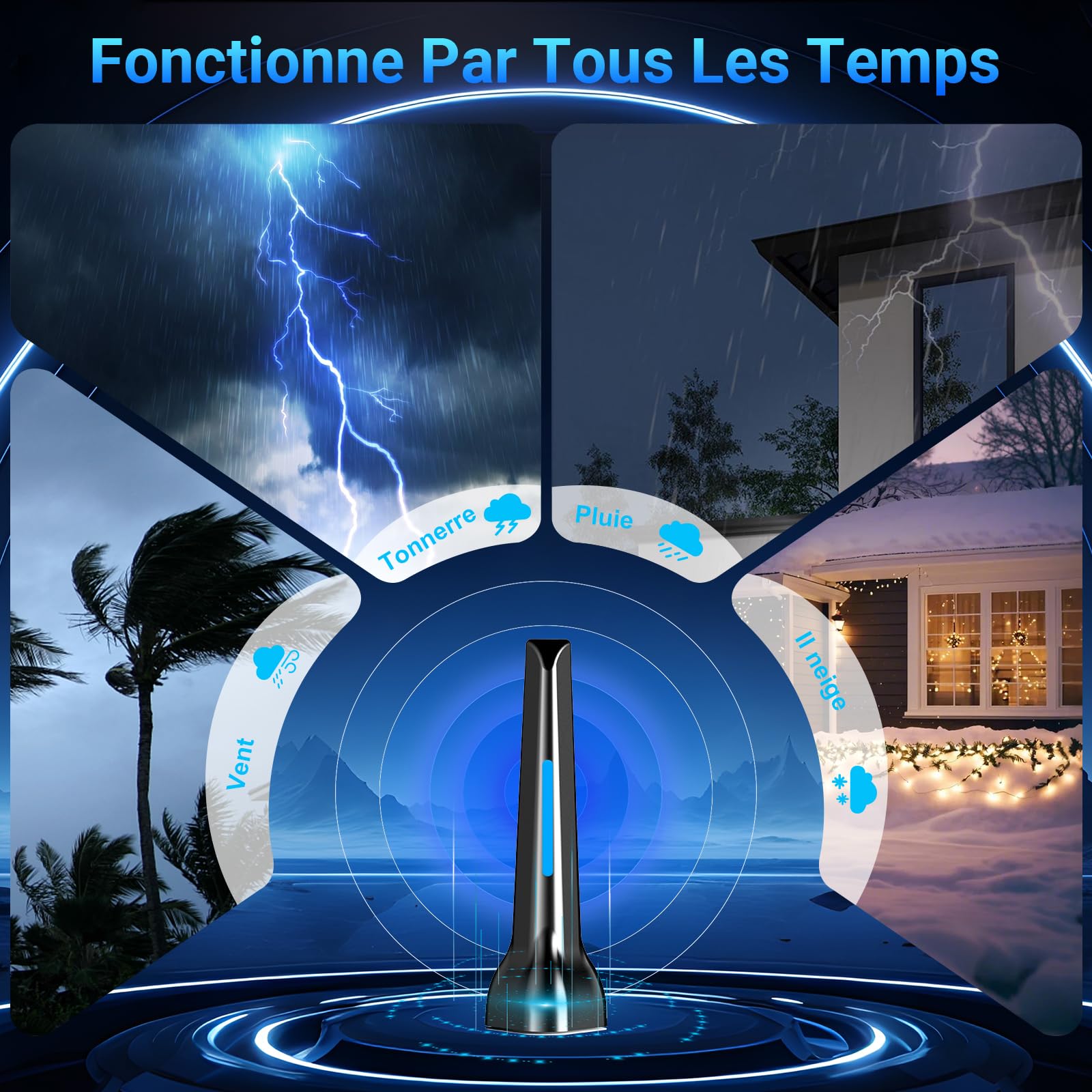 Antena de TV interior potente con amplificador de señal de alta ganancia - Recepción de 360° de largo alcance, base magnética para fijación fácil, compatible con televisores HD/1080p/4K