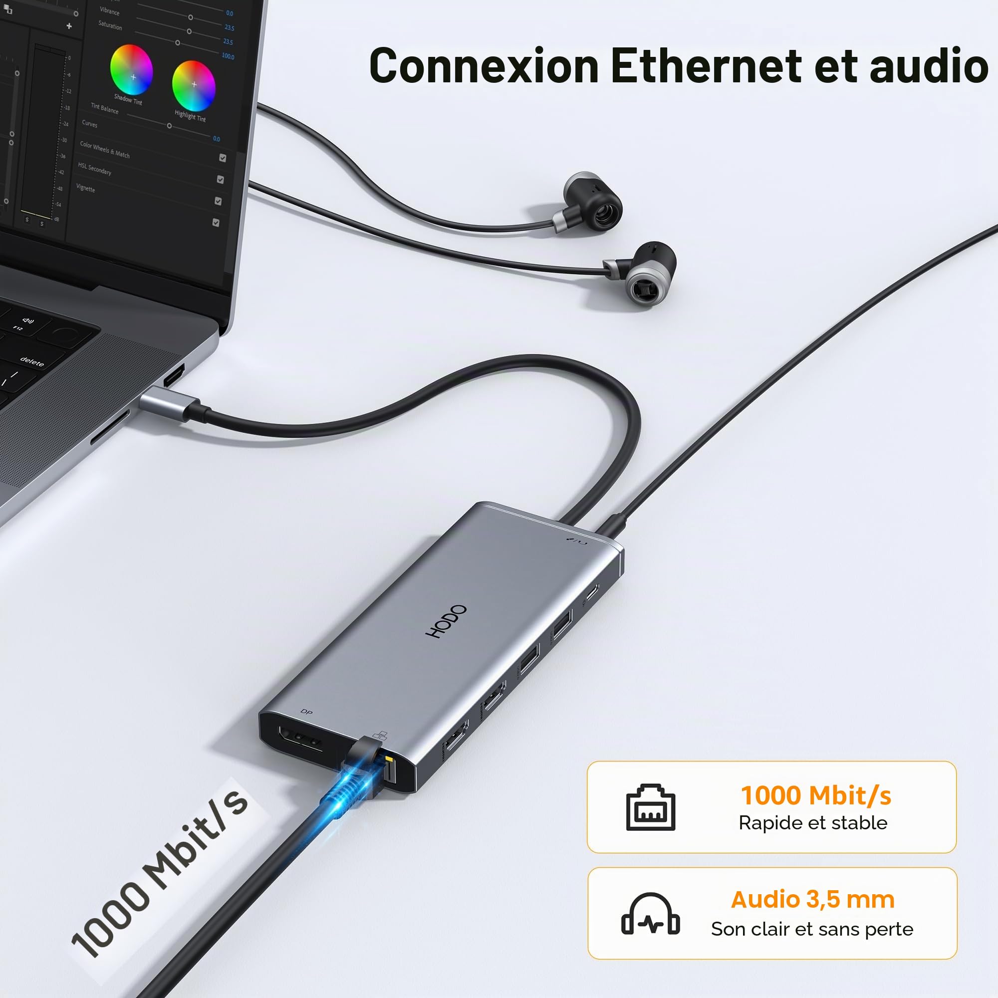 Station d'accueil pour ordinateur portable 2 écrans, station d'accueil USB C Hub adaptateur 14 en 1 avec double HDMI, port de données 10 Gbps, DisplayPort, Ethernet, PD, USB, SD TF, audio 3,5 mm