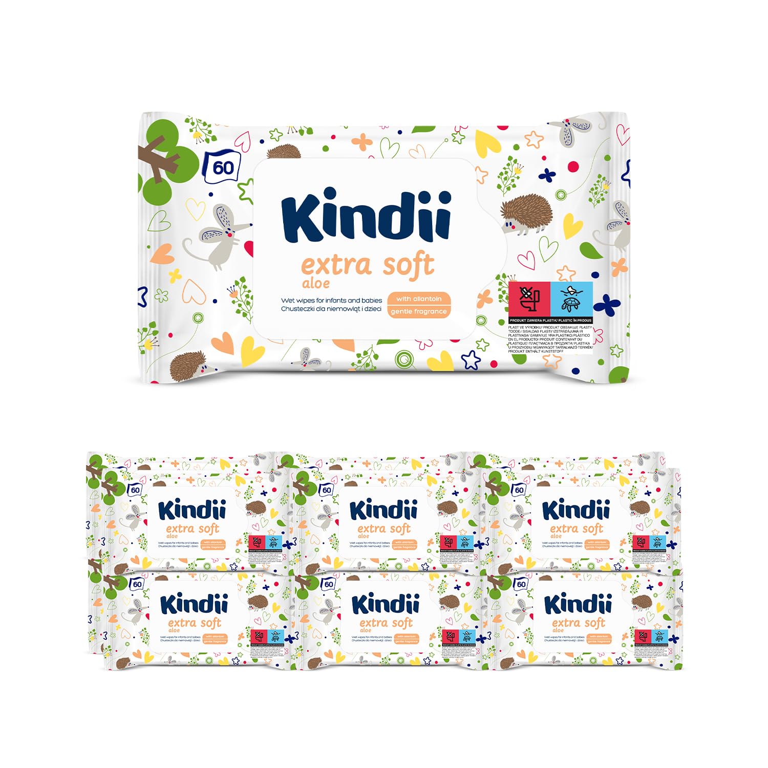 Kindii Extra Soft Aloe Feuchttücher – (12x60 Stück) Feuchttücher für Babys und Kinder – Aloe Vera, schützend, zarter Duft – 720 Stück