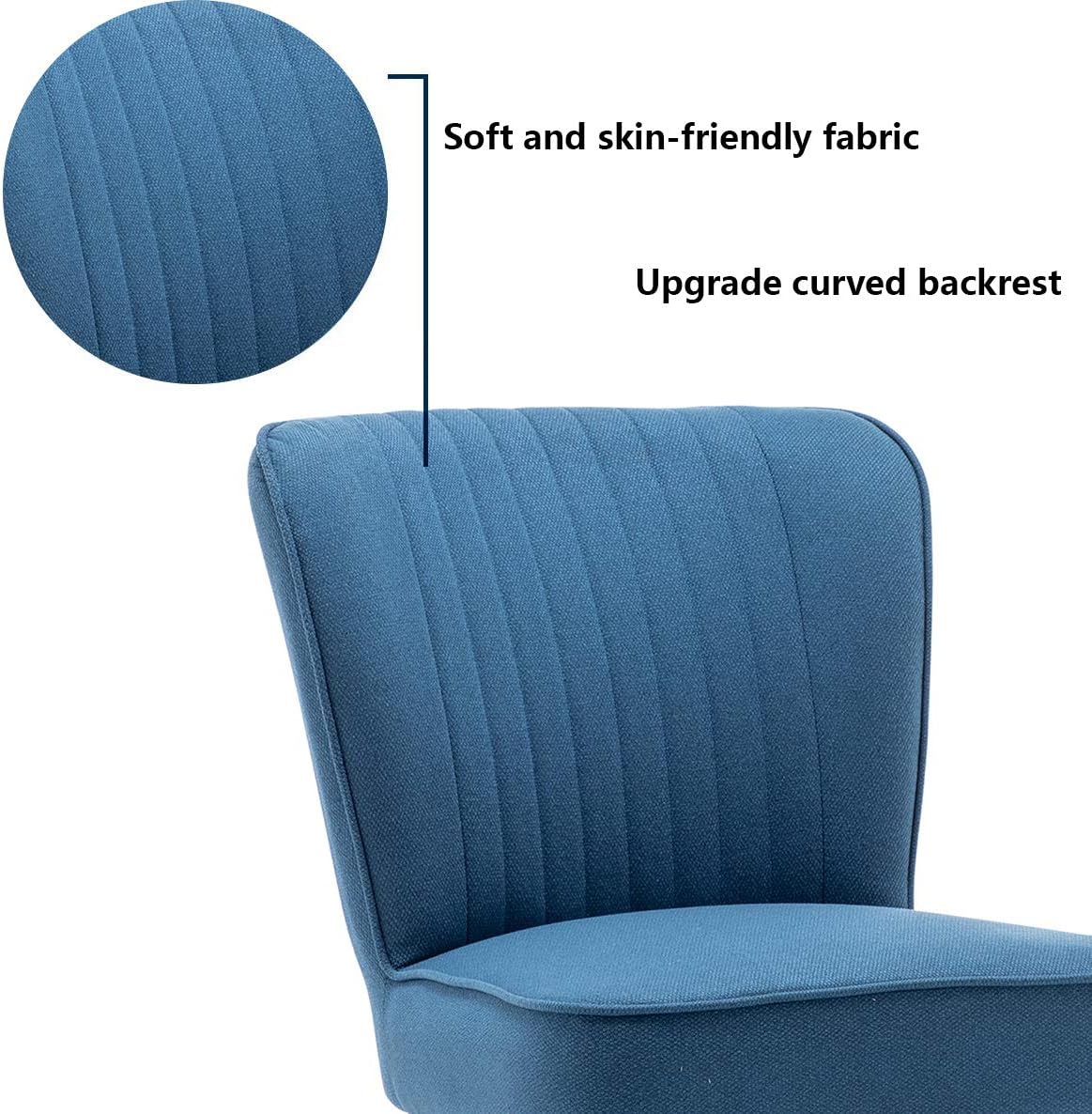 annjoe Armless Dining Chair Accent Chair Upholstered Slipper Chairs Single Sofa Living Room Chairs with Metal Leg Set of 2 for Home Kitchen Office Bistro Cafe, Blue