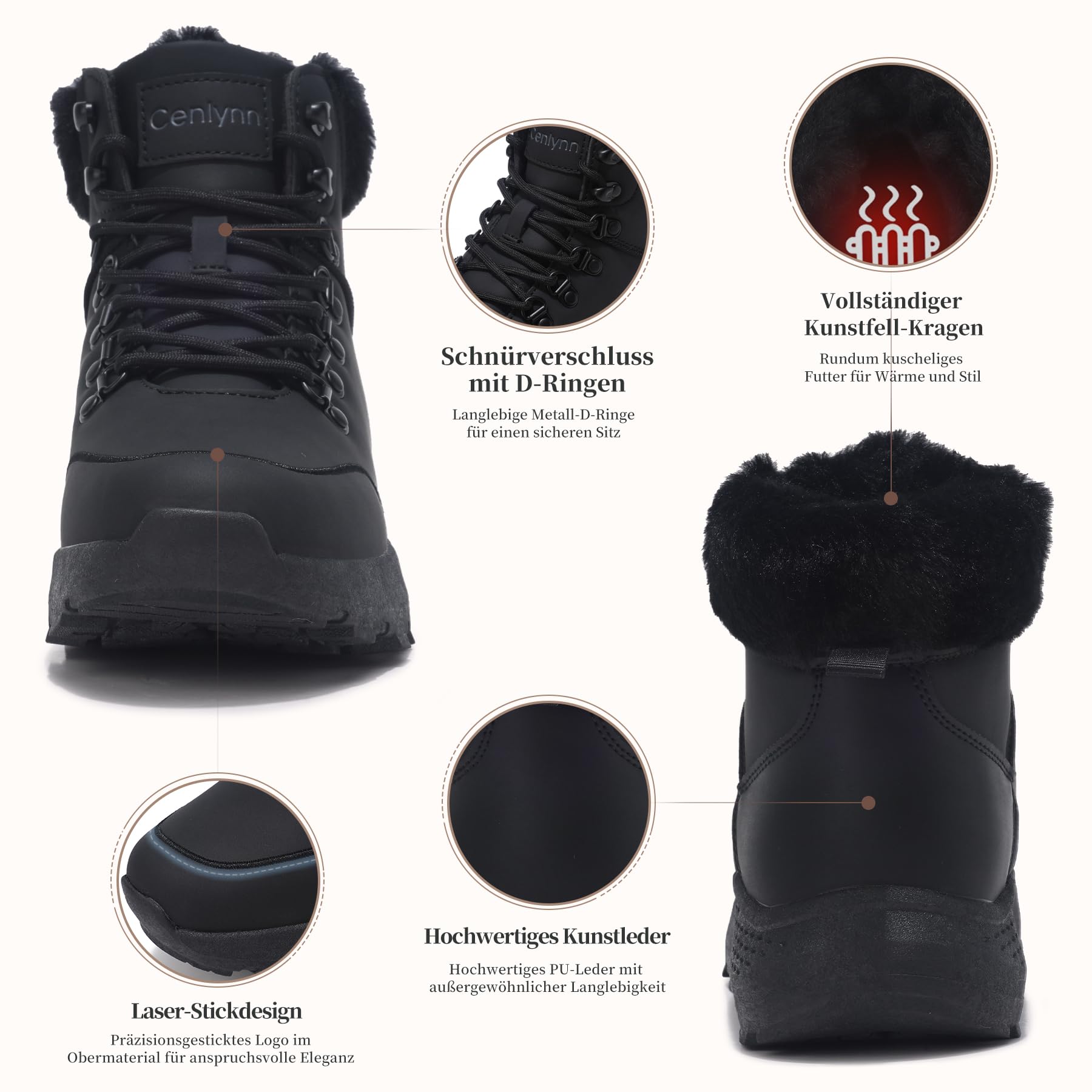 Damskie buty zimowe, ciepłe buty śniegowe, outdoorowe, trekkingowe, trekkingowe