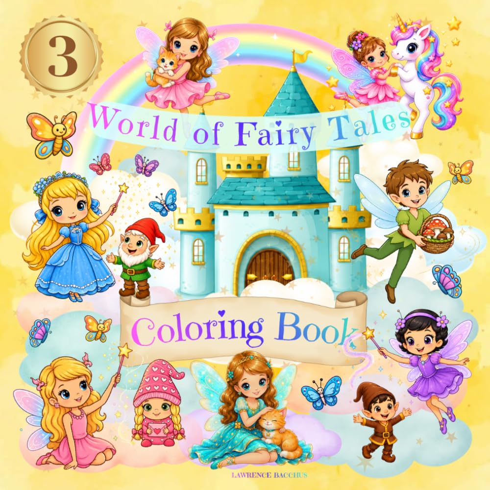 COLORING BOOK For Kids: For Girls, For Kids Age 3+, World Of Fairy Tales Part 3, Unicorn, Gnomes, Kindergarten, Preschool, Primary School