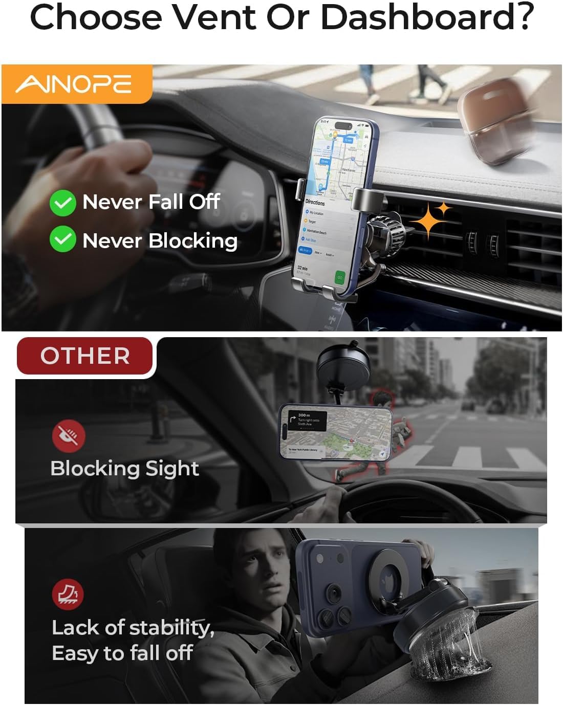 AINOPE Air Vent Phone Mount for Car [Drop-in Grip]Gravity Phone Holder for Car Vent Phone Mount for iPhone 18 Pro Max 17 16 15 Galaxy S26 S25, Universal Interior Accessories Gifts for Men Women, Black — Amazon image 8