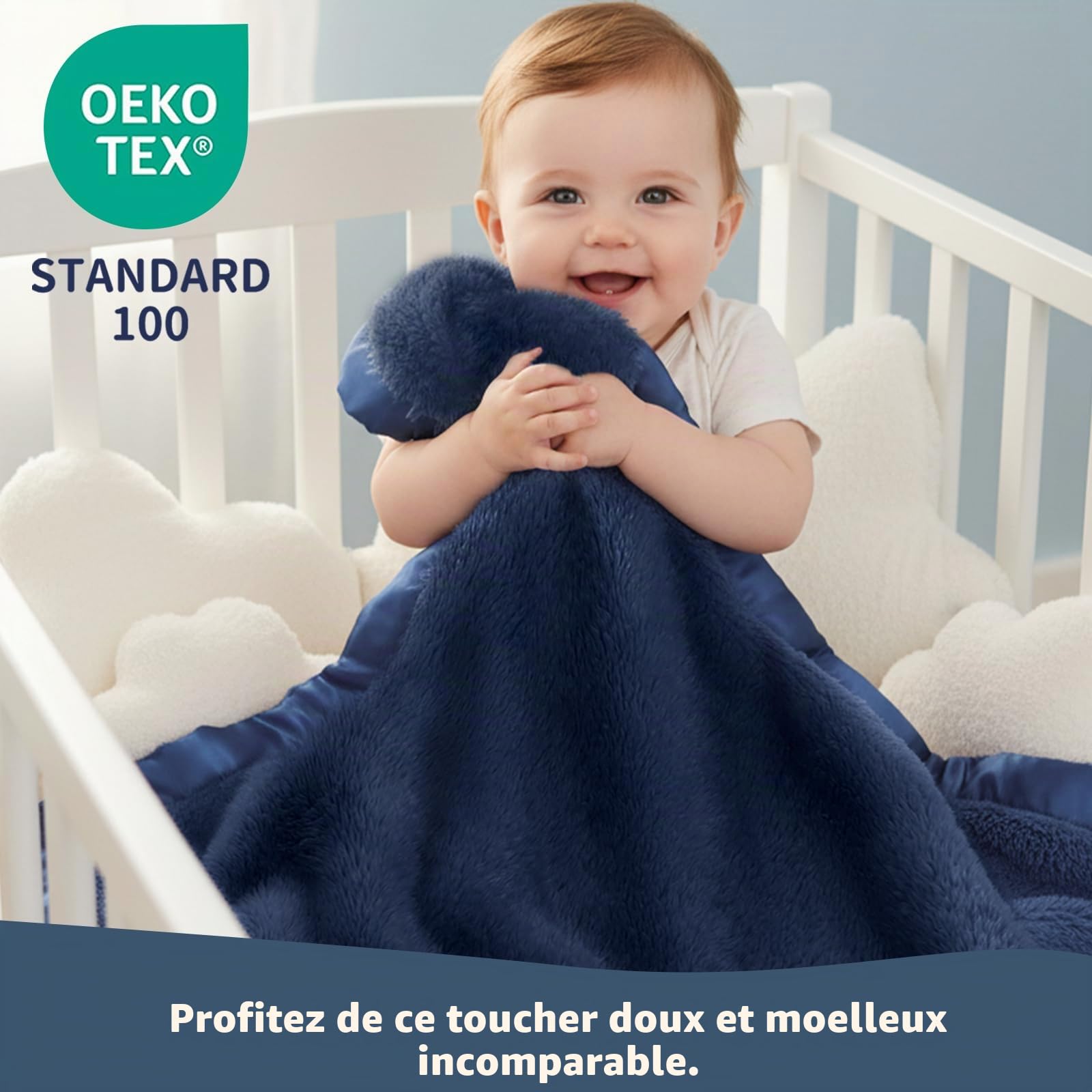 Pro Goleem Couverture polaire pour bébé garçon, avec bordure en satin de 5,1 cm, couverture de réception en peluche super douce pour nourrissons, nouveau-nés, couverture confortable pour poussette et