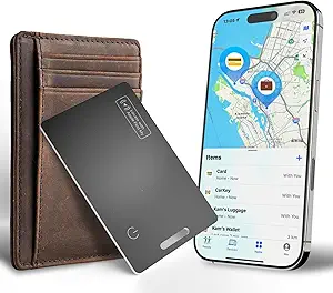 Wallet Tracker Card, iOS Only Bluetooth Tracker Card with Find My app, Rechargeable Smart Wallet Finder GPS Tracker, Keys Finder and Item Locator for Keys, Bags, Passports