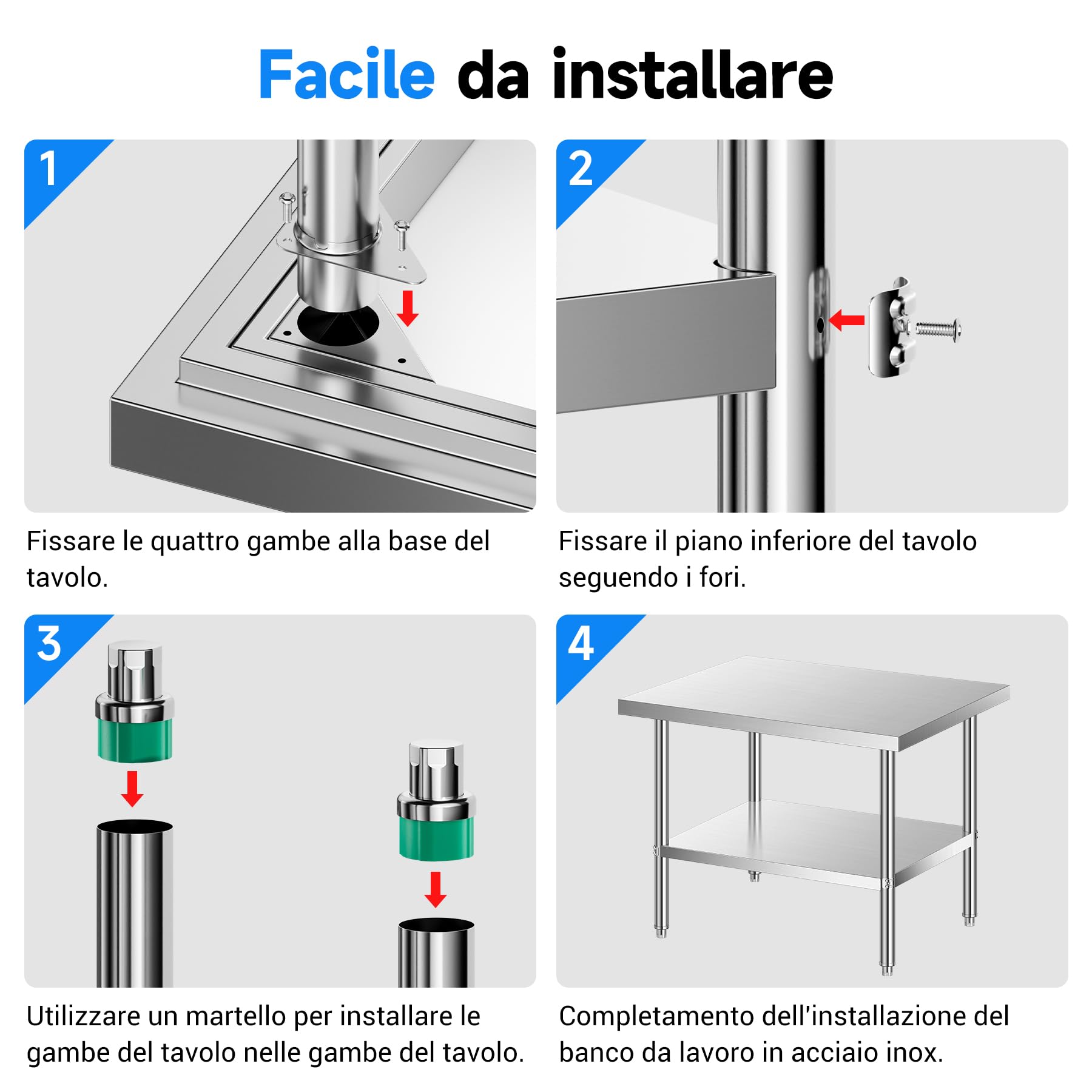 LEEVOT Tavolo da Cucina Professionale in Acciaio Inox, 2 Ripiani in Legno e Acciaio, per Cucine Professionali, Laboratori, Ristoranti e Bar, Capacità di Carico 150KG/100KG (120x80cm)