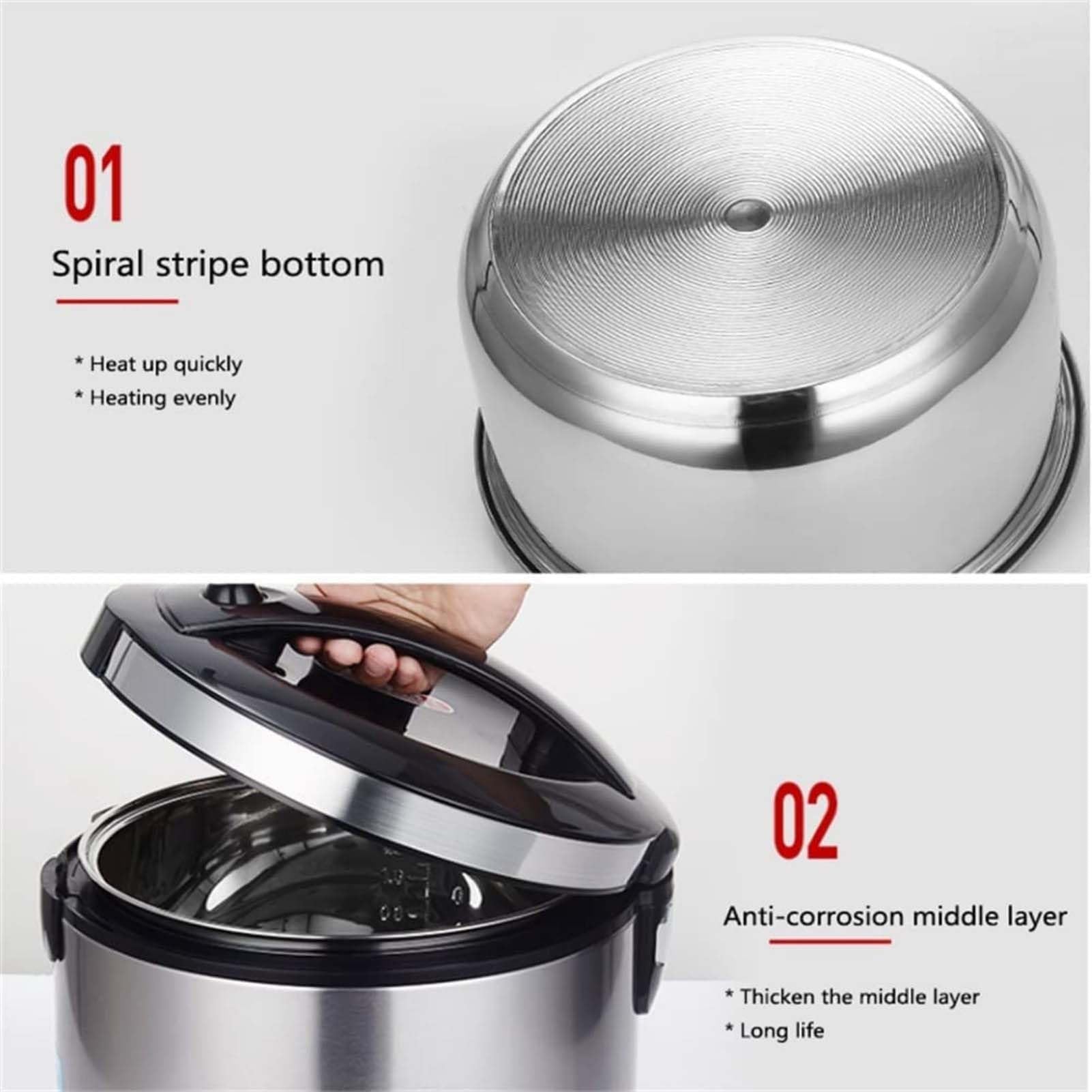THEGA Cuociriso Elettrico da 4 Litri, 220-240 V, Funzioni di Cottura E Mantenimento in Caldo, Pentola Interna Antiaderente in Acciaio Inox 201