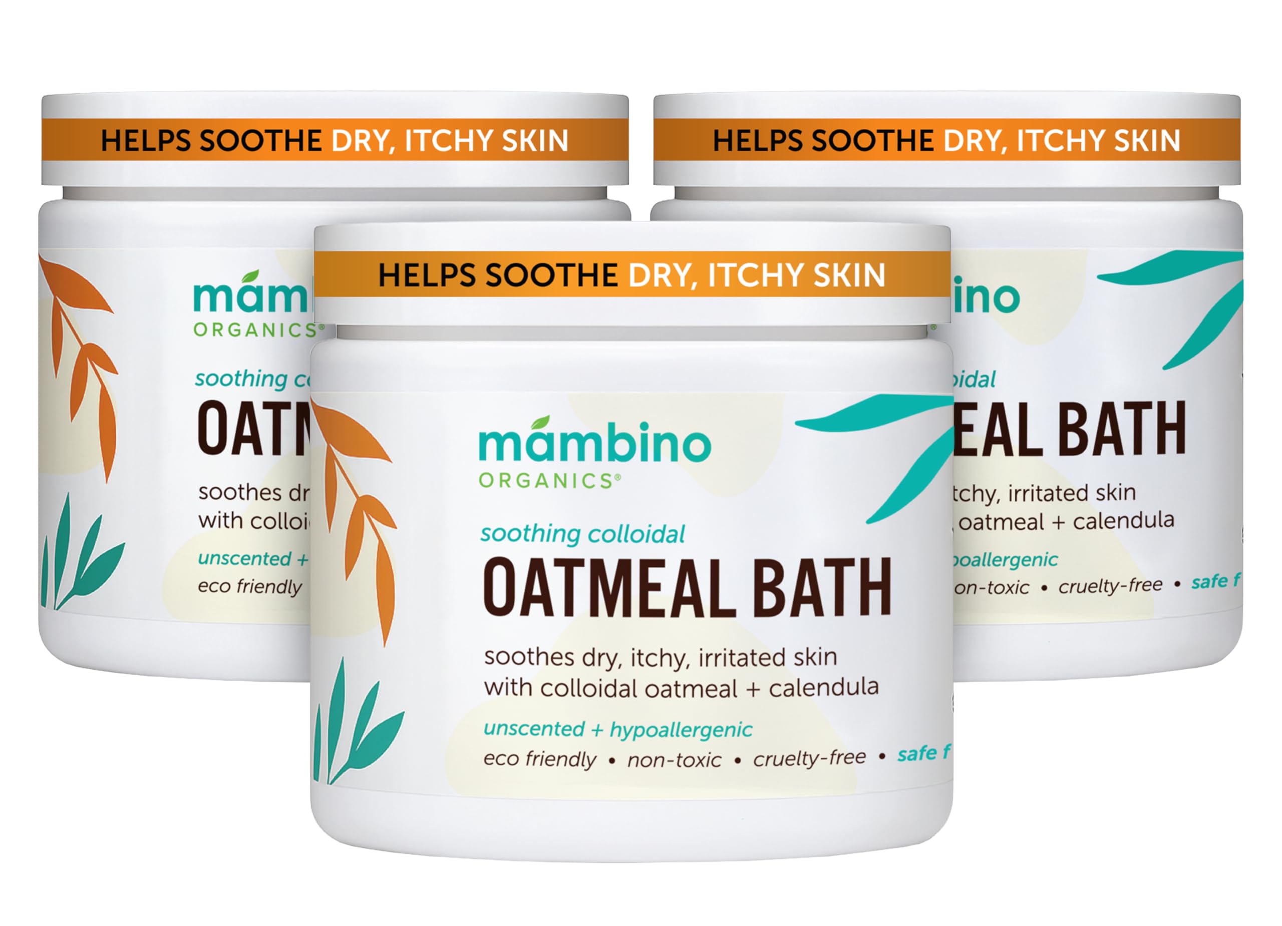 Mambino Organics Soothing Colloidal Oatmeal Bath Soak Powder, for Newborn, Kids, Moms with Dry, Sensitive Skin, Unscented Baby Wash with Calendula for Baby Bath, Vegan, Non-GMO, 6oz 3-Pack