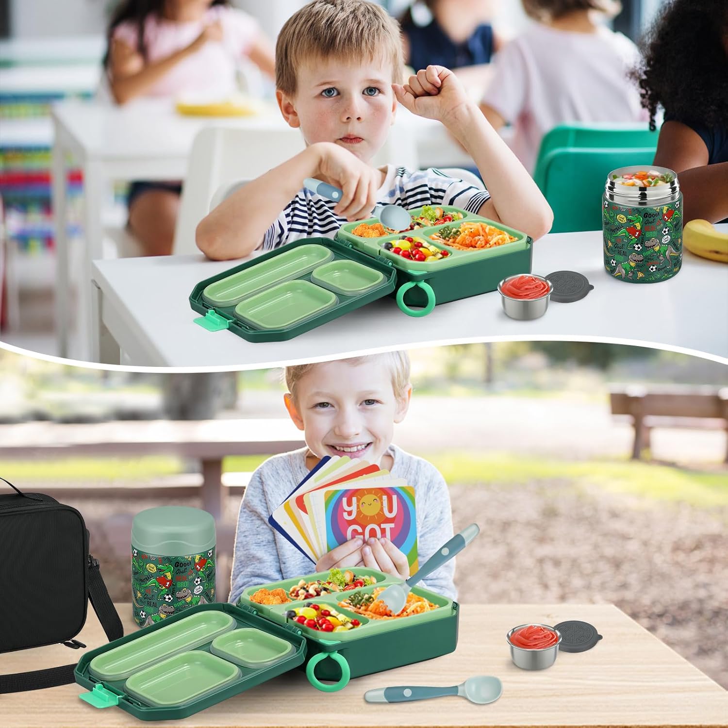 Bento Lunch Box for Kids with 12oz Soup Thermo Leak-Proof Lunch Food Container with 5 Compartment Thermo Hot Food Jar and Insulated Lunch Bag for Kid Toddler Girls Boys to School - Image 7