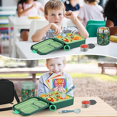 Miniatura 14 de Lonchera Bento para niños con sopa térmica de 12 onzas a prueba de fugas con 5 compartimentos, tarro térmico de comida caliente y bolsa de almuerzo