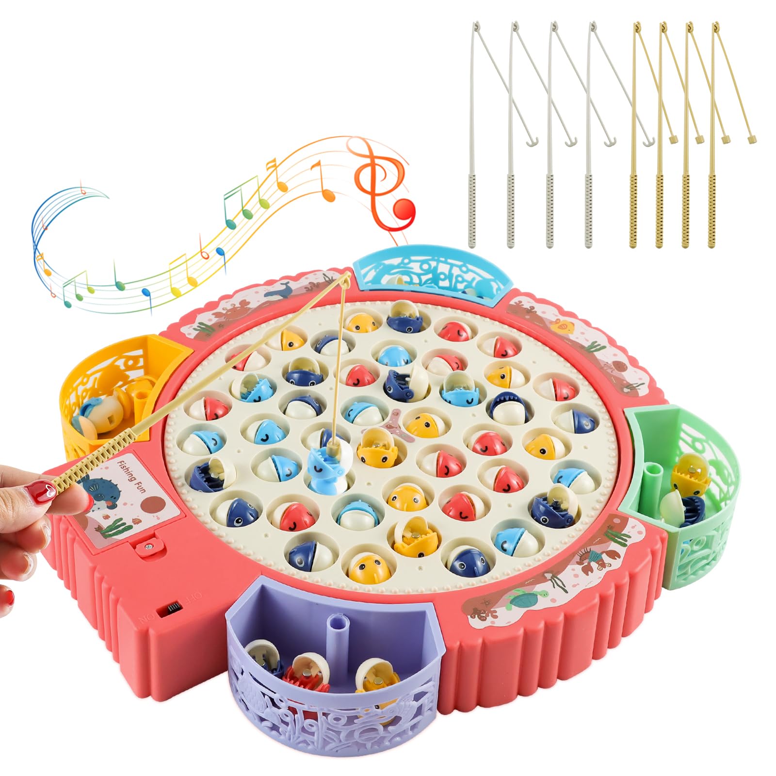 Jeux de Pêche Électriques, Jeu de Pêche à la Ligne avec 55 Poissons et 8 Cannes à Pêche, Jouet de Pêche Musical avec Plateforme, Jeu Magnétique Cadeau pour Enfant Garçons Filles 3-6 Ans