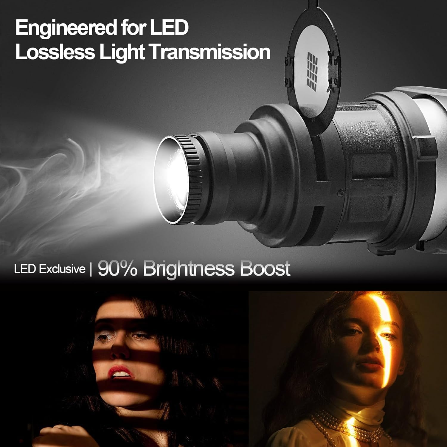 WELLMAKING S80LED Bowens Mount Snoot ottico per luci LED: 90% di uscita più luminosa, obiettivo di messa a fuoco regolabile a 38°, immagini ultra nitide per fotografia/video in studio, controllo