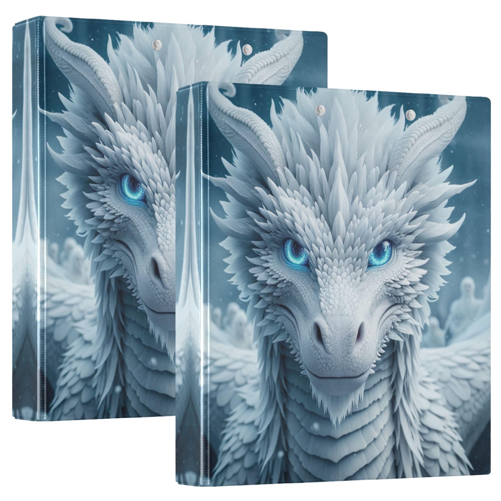 Weißer Drache mit blauen Augen, 3,8 cm, 3-Ringbuch, D-Ringbuch mit rutschfestem Metallclip, dekorativer niedlicher Ordner für Arbeit, Schule, Büro, 1 Packung