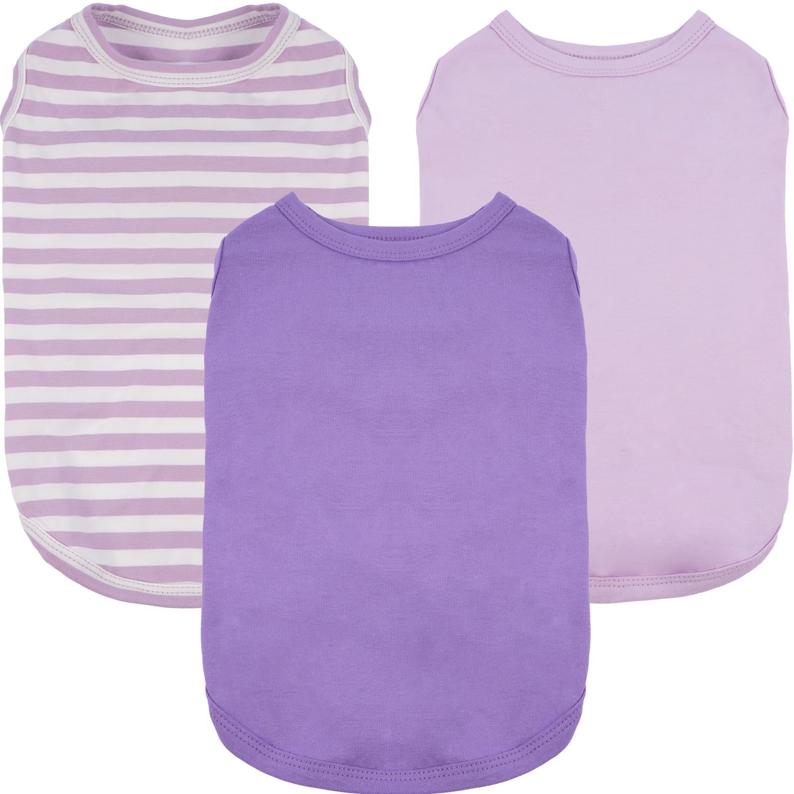 3 Pack XS Purple Striped Dog T-Shirt for Puppy Dogs,Lightweight Sleeveless Shirt Set for Spring&Summer Outdoor Insect Protection,Free Movement,Soft