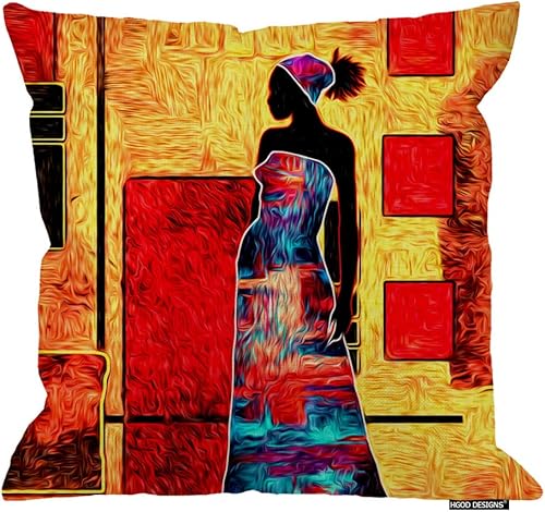 HGOD DESIGNS - Funda de cojín para mujer africana, estilo vintage, estilo étnico, retro, algodón, lino, poliéster, decoración del hogar, sofá, sofá,