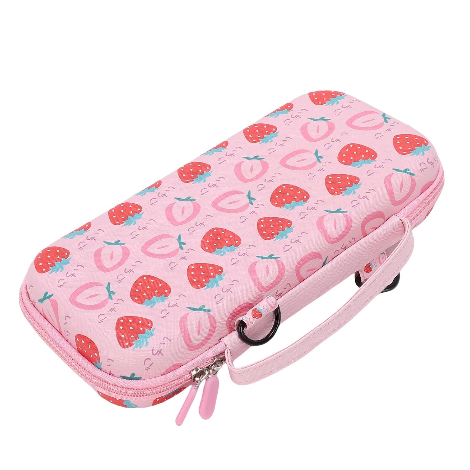 Pretfy Handheld Game Console Protective Case Pink Strawberry EVA for 2 Travel Portable Use 1 X Case (with Strap) image 4
