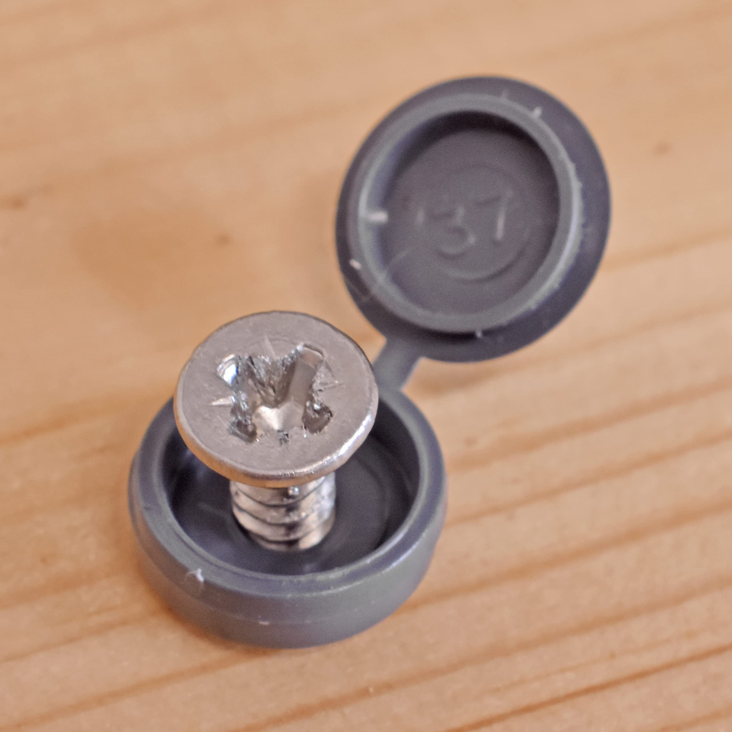 50 x Graphite Grey Hinged Screw Cover Caps Pozi Phillips Pan Head Countersunk, 0.25 inches x 2 inches
