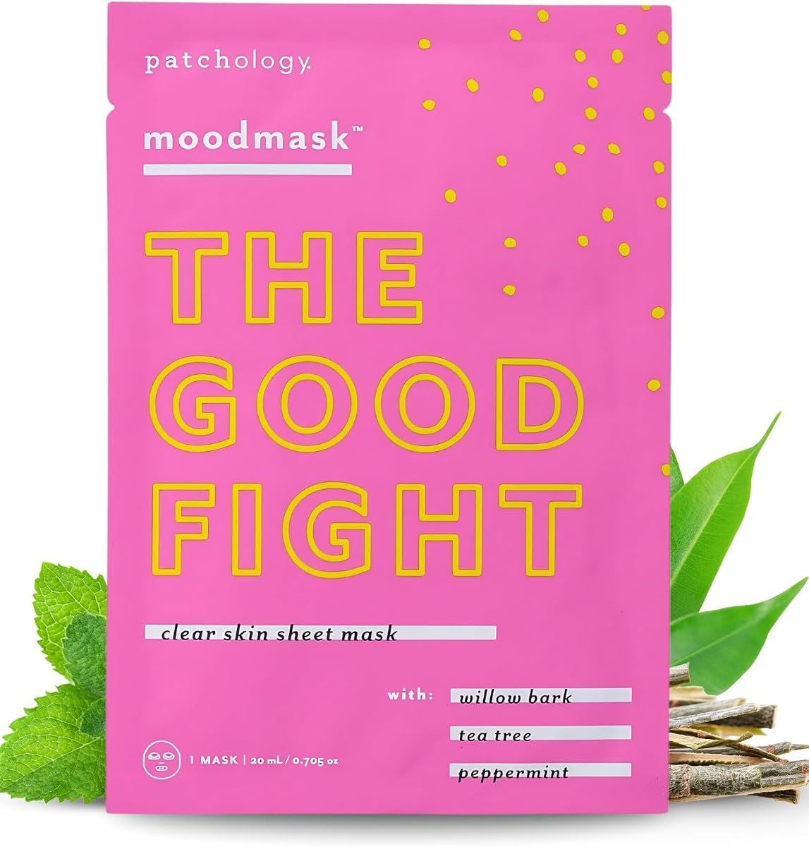 Mascarilla facial Moodmask Good Fight | Mascarilla facial para el cuidado de la piel | 1 paquete | Mascarilla Facial Hidratante | Diseñado para aliviar y calmar el enrojecimiento | Mascarilla Hidrogel Antideslizante | Corteza de sauce, árbol de té y menta