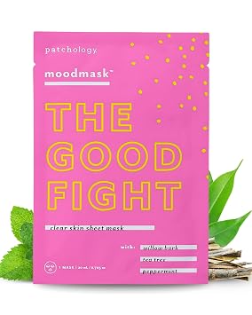 Patchology Moodmask Good Fight Facial Sheet Mask | Face Mask Skincare | 1pk | Hydrating Facial Mask | Designed to Depuff & Soothe Redness | Hydrogel Mask Non-Slip | Willow Bark, Tea Tree & Peppermint