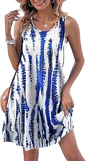 Womens Summer Dresses Casual Sleeveless Tshirt Sundresses Vacation Beach Cover Up Dress with Pockets - Buy now