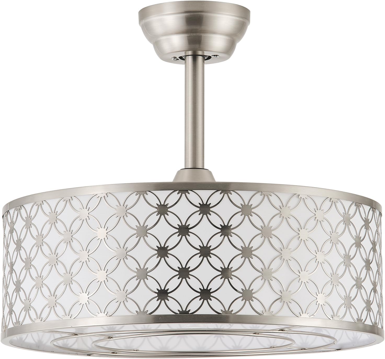 Silver Fandelier Ceiling Fan with Light, 20" Caged Silver Chandelier Ceiling Fans with Lights Remote Control, Fabric Mid-Century Modern with 6 Speeds for Bedroom, Nursery, Living Room.