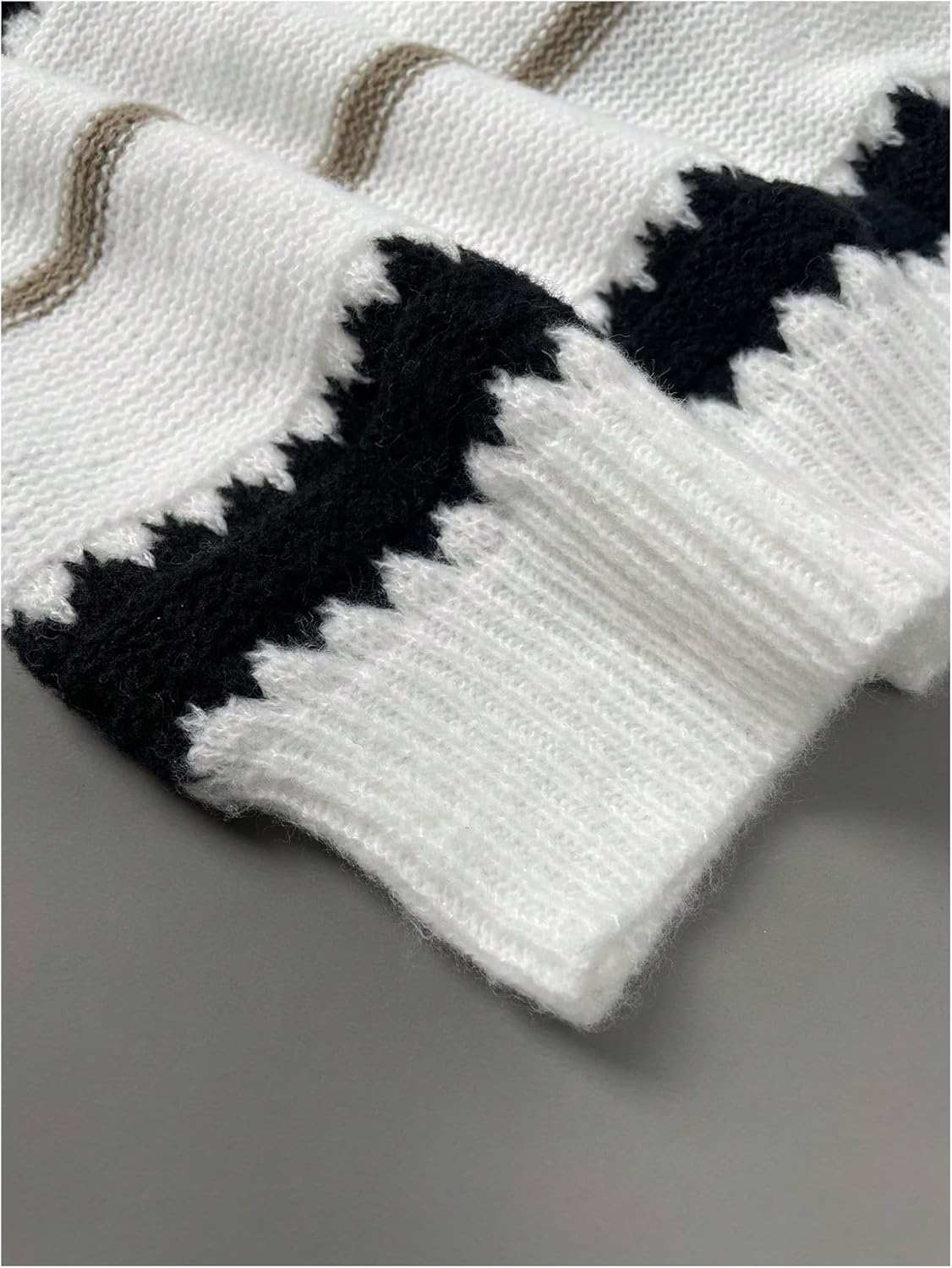 GORGLITTER Women's Striped Checkered Sweater Long Sleeve V Neck Oversized Knit Pullovers Tops - Image 3